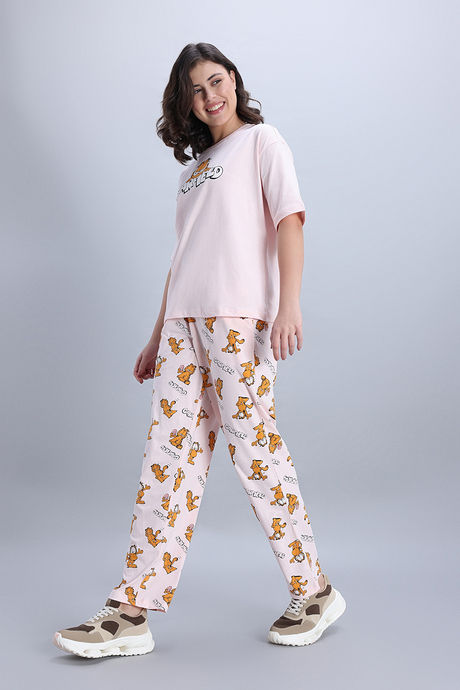 Zivame Garfield Knit Cotton Pyjama Set - Pink Dogwood — image 4